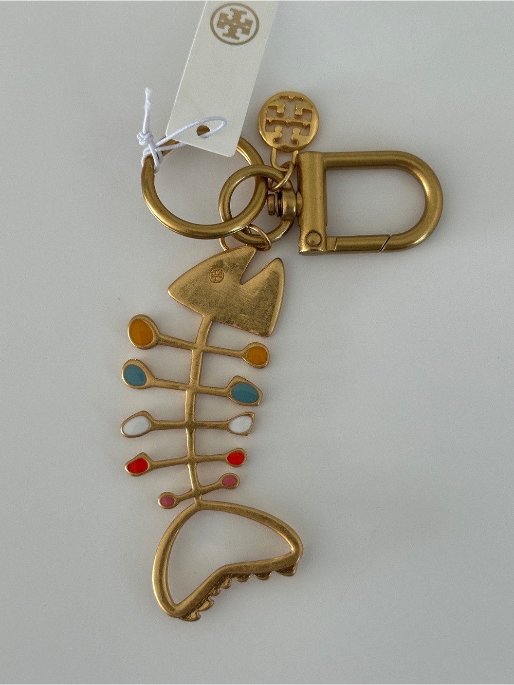 Tory Burch Gold-Tone Multicolor Enamel Fishbone Keychain
